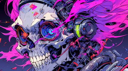 Anime Meets the Macabre: A Skull-Adorned Character, Generative AI