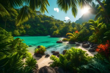 An enchanting display of nature on a tropical island on a beautiful day - AI Generative