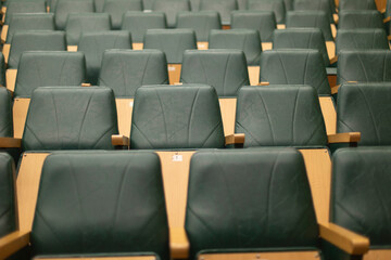 Obraz premium Empty seats in hall. Rows of seats. Classroom for students.