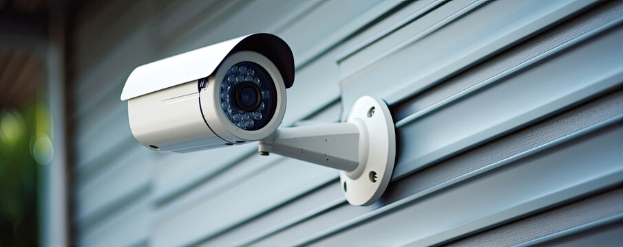 security camera detail mounted on wall.