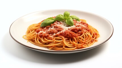 Delicious Plate of Spaghetti with Tomato Sauce on a White Background Generative AI