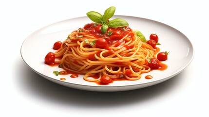 Delicious Plate of Spaghetti with Tomato Sauce on a White Background Generative AI