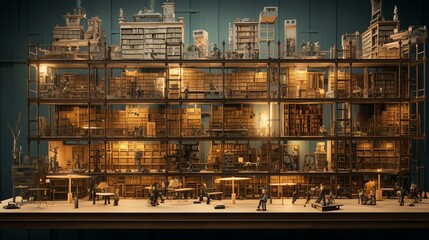 A wall full of Old ancient books of a library, holding many historical books and manuscripts. Wide format.