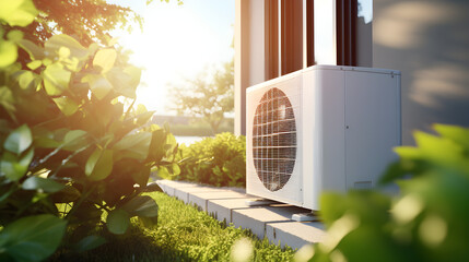 Modern, energy efficient air conditioning, energy saving solution in the backyard