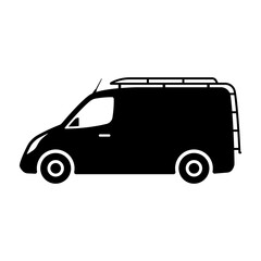 Van icon. Black silhouette. Side view. Vector simple flat graphic illustration. Isolated object on a white background. Isolate.