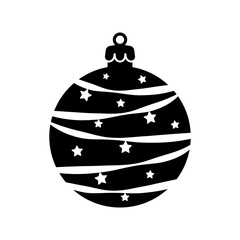 Christmas ball icon. Black silhouette. Front side view. Vector simple flat graphic illustration. Isolated object on a white background. Isolate.