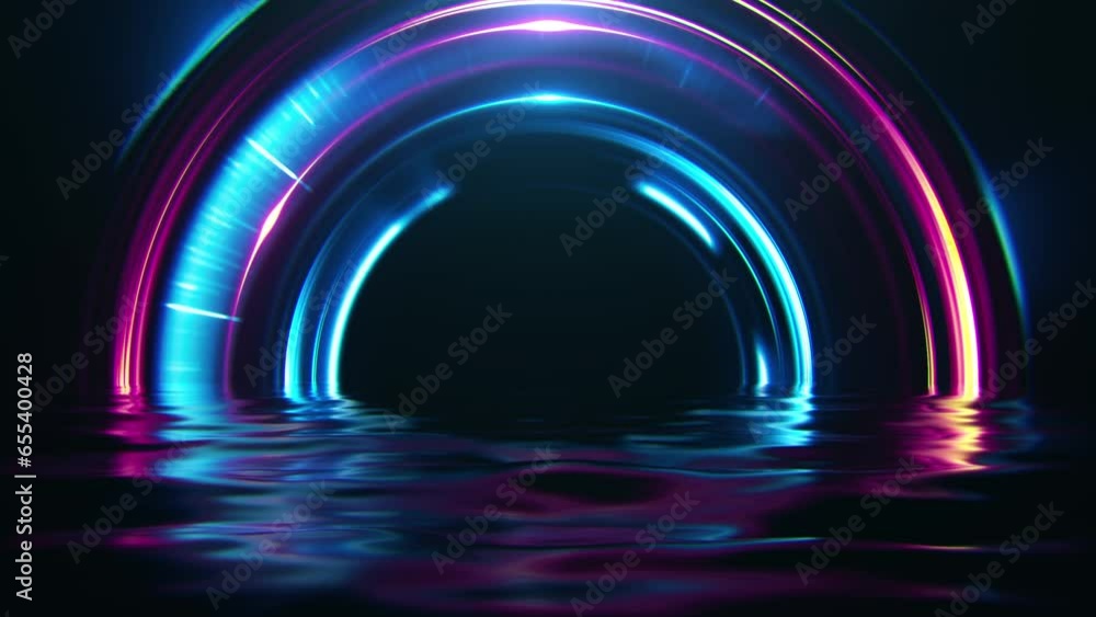 Poster colorful neon abstract background. radial futuristic motion texture with bright blue glow. 3d render