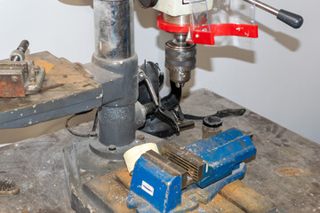 bench drill and blue vice