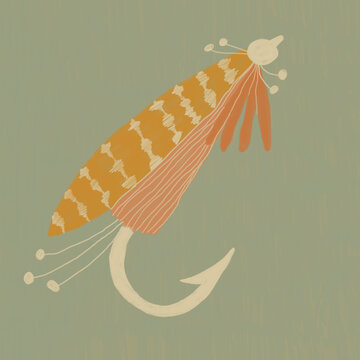 Vector illustration of fully feathered fishing fly against gray backdrop