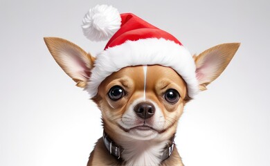 chihuahua in santa claus hat on christmas. Copy space for text, advertising, message, logo