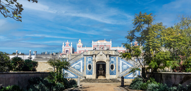 The Estoi Palace Hotel in Portugal. A building that can trace its history back to 1780s and is built in the Rococo style. .
