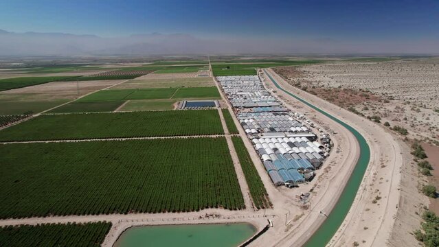 Aerial view of farms and irrigation Canal in Coachella Valley