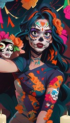 Smartphone wallpaper Essence of Mexican heritage and unity through Dia de los Muertos traditions and symbols Day of Dead mexican holiday culture festival background illustration generative ai