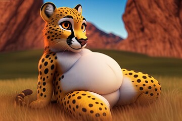 Cheetah cute fat animal illustration generative ai