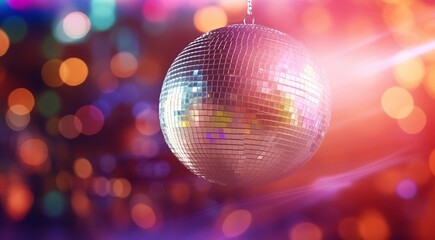 disco ball with lights, disco ball and lights, disco ball on abstract colored background, disco ball in the night club, lights in the disco - obrazy, fototapety, plakaty