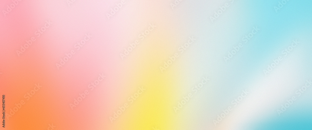 Wall mural pastel color gradient background grainy pink blue yellow retro summer noise texture effect wide bann
