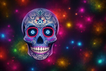 Elaborate sugar skull abstract intricate pattern background for dia de los muertos with cosmic colors day of the dead celebration illustration generative ai