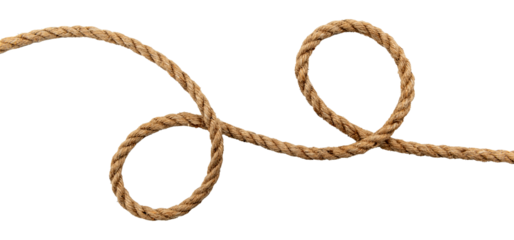 Rope made of jute in loops and knots on a white background. Linen twisted rope isolate
