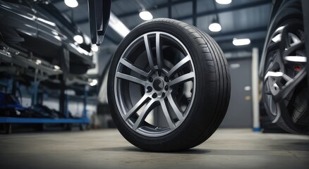 garage and alloy tire replacement. automobile maintenance or repair
