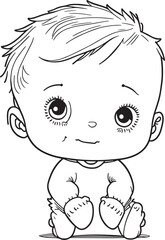 Cute Little Boy Black Outline Illustration Vector