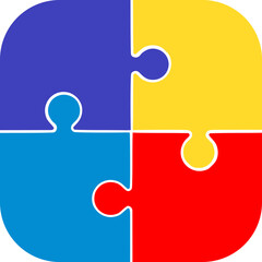 Coloured icon in the form of a puzzle with colours symbolic of autism, on a transparent background in PNG format