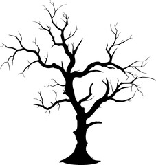 Black branch tree silhouette isolated set on white background, Hand drawn vector.