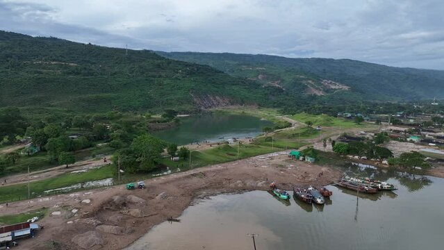 Aerial view of Niladri Lake - famous lake in Sylhet, Bangladesh with greenish water during the spring near the India border. Beautiful lake of Bangladesh