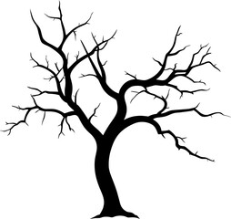 Vector illustration. Winter, late autumn icon. Single bare, leafless tree with empty branches isolated on a white background.