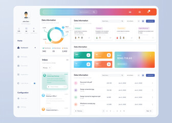 Infographic dashboard. UI design with graphs, charts and diagrams. Web interface template for business presentation