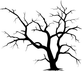 Vector illustration. Winter, late autumn icon. Single bare, leafless tree with empty branches isolated on a white background.