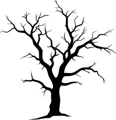 Dead trees vector silhouette. Death trees in winter season silhouette.