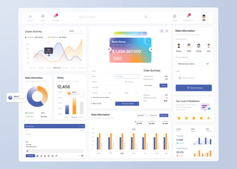 Infographic dashboard. UI design with graphs, charts and diagrams. Web interface template for business presentation