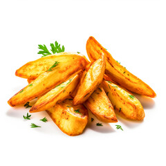 fried Potato wedges Fast food Isolated on white background