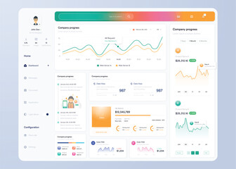 Infographic dashboard. UI design with graphs, charts and diagrams. Web interface template for business presentation