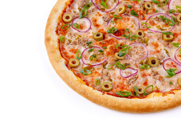 chicken pizza on white background, food photography, studio photography1