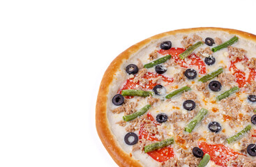 pizza with tuna on white background, food photography, studio photography 10