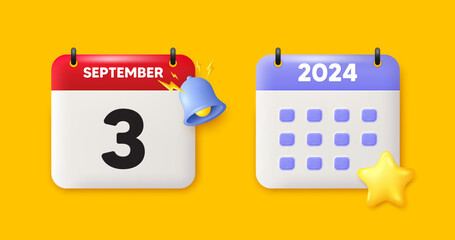 3rd day of the month icon. Calendar date 3d icon. Event schedule date. Meeting appointment time. 3rd day of September month. Calendar event reminder date. Vector