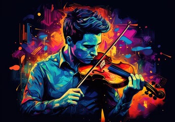Fototapeta premium Musician playing the violin in the style of a watercolor drawing. Colorful picture of a violinist. Illustration for cover, card, postcard, interior design, decor or print.