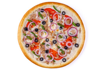 pizza with tuna on white background, food photography, studio photography 4