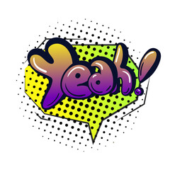 Comic speech bubble with emotion and text. Comic bubble speech clouds. Cartoon yeah comic sign vector.