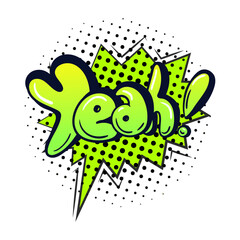 Comic speech bubble with emotion and text. Comic bubble speech clouds. Cartoon yeah comic sign vector.