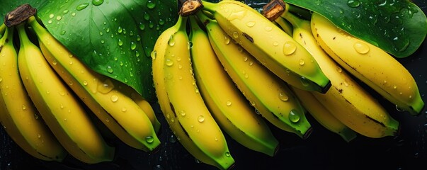Fresh ripe bananas, exotic healthy bio fruit food gardening banner panorama. Generative Ai