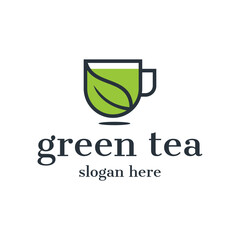 green leaf tea cup modern logo vector icon symbol graphic design illustration
