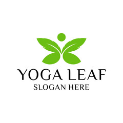 Human Yoga With leaves and butterfly Logo Design Template