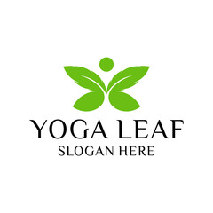 Obraz premium Human Yoga With leaves and butterfly Logo Design Template