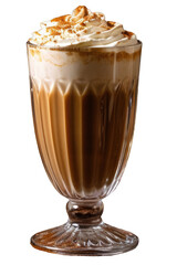 Chai tea latte in a glass, transparent background (PNG)