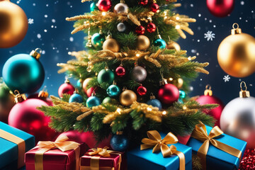 Fototapeta na wymiar Christmas tree with gift boxes