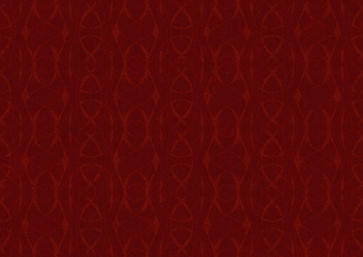 Hand-drawn unique abstract symmetrical seamless ornament. Light semi transparent red on a deep red background. Paper texture. Digital artwork, A4. (pattern: p10-4c)