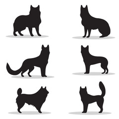Akita silhouettes and icons. Black flat color simple elegant Akita animal vector and illustration.