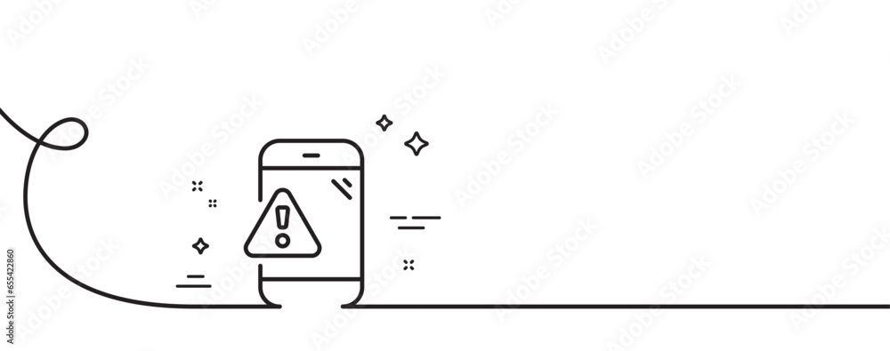 Poster warning message line icon. continuous one line with curl. phone alert sign. caution app symbol. warn